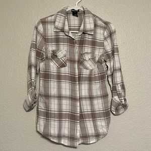 White and gray button up flannel